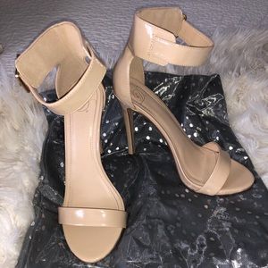 Nude Patent Ankle Strap Heels
